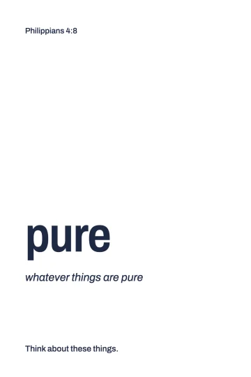 Card 4: the word pure, with the line "whatever things are pure"