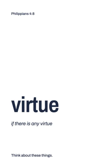 Card 7: the word virtue, with the line "if there is any virtue"
